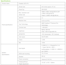 Specifikationer för Acer Predator X27U F5 (Bildkälla: Acer - maskinöversatt)