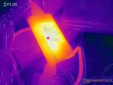 AC-adaptern når 39 C efter en timme med hög belastning