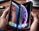 En hopfällbar iPhone (kanske liknande denna AI-genererade rendering) kan lanseras nästa år, enligt JPMorgan. (Bildkälla: AI-generated)