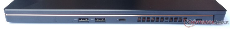Höger: 2x USB 3.2 Gen1 Typ A, 1x Thunderbolt 3 (med DisplayPort 1.4, Power Delivery 3.0), Kensington-lås