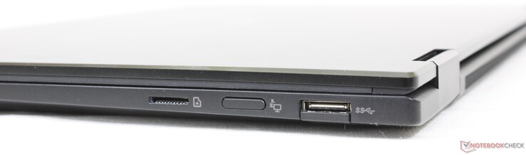 Höger: MicroSD-läsare, knappen Display Off, USB-A 3.2 Gen. 2