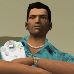 Grand Theft Auto: Vice City finns nu på Sega Dreamcast, inofficiellt. (Bildkälla: Grand Theft Auto: Vice City och Sega, med ändringar)