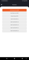 Lista över kamerainställningar i appen
