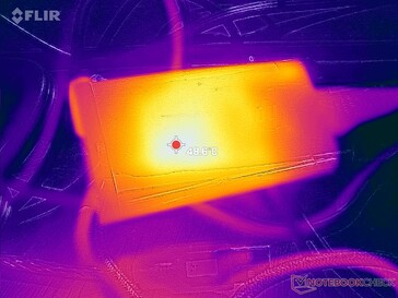 AC-adaptern kan nå 49 C när du kör krävande belastningar