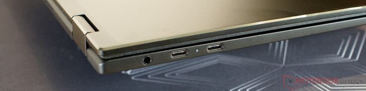 3.5 mm ljuduttag, 2 x USB-C med Thunderbolt, DisplayPort och PowerDelivery