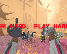 Mycopunk skärmdump med robothänder och text som läser work hard play harder
