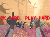 Mycopunk skärmdump med robothänder och text som läser work hard play harder