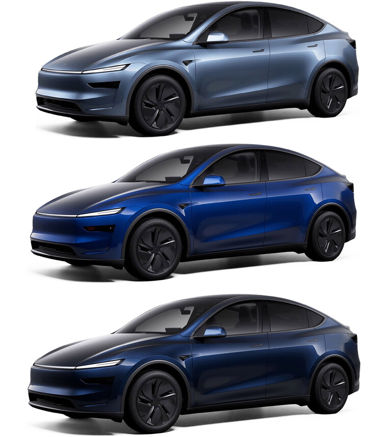 Jämförelse av alla blå färger på Model Y. (bildkälla: Sawyer Merritt/X)