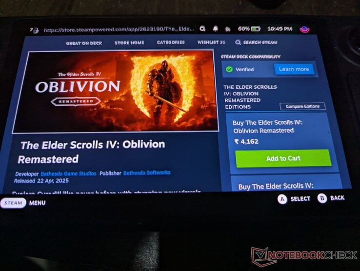 Oblivion-remaken på Steam Deck (bildkälla: Anil Ganti, Notebookcheck)
