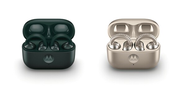 Moto Buds Loop finns också i Pantone Trekking Green (L) som är mycket billigare än Swarovski-utgåvan. (Bildkälla: Motorola)