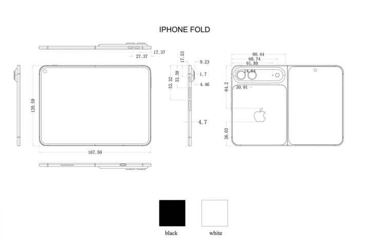 Påstådda iPhone Ultra/Fold-schema från en tillverkare av fodral (uppskalade med AI).