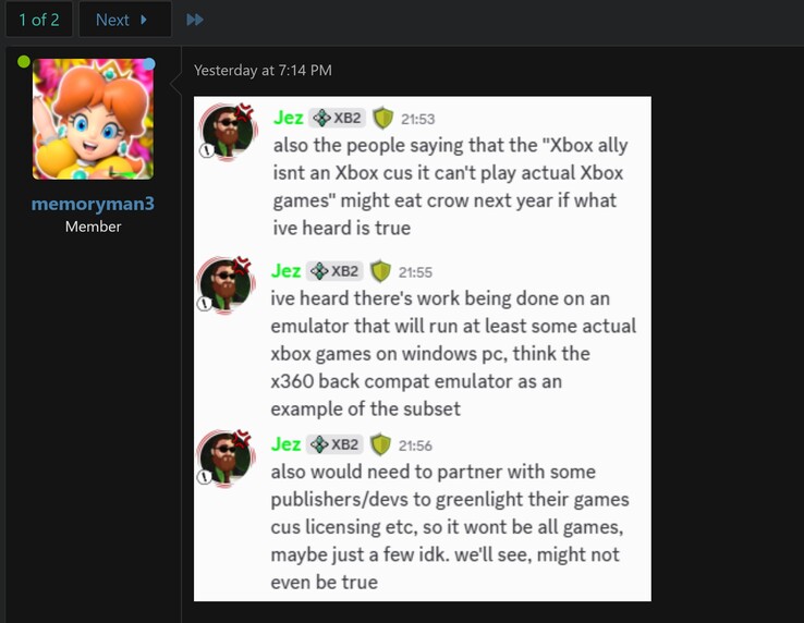 Jez Corden kommenterar den officiella Xbox 360-emulatorn (skärmdump, memoryman3@NeoGAF-forum)