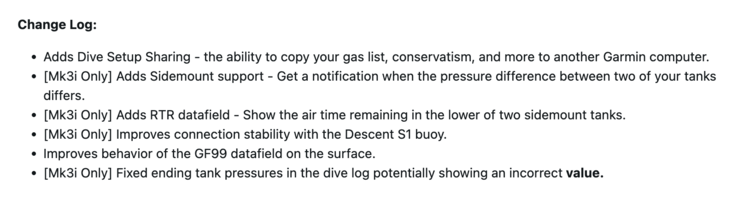 Releaseinformation för Garmin Descent Mk3/Mk3i systemprogramvara 25.21