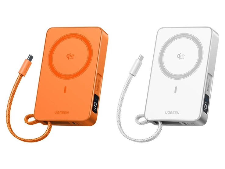Ugreen MagFlow Qi2 25W Magnetic Power Bank i orange och vitt