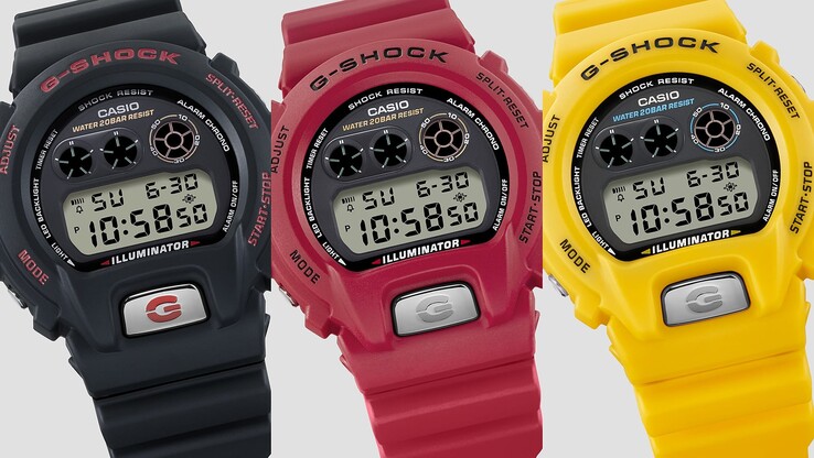 Från vänster till höger, Casio DW-6900TR-1, DW-6900TR-4 och DW-6900TR-9. (Bildkälla: Casio)