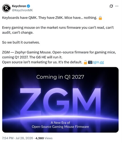 Meddelande om Keychron ZGM-firmware på X