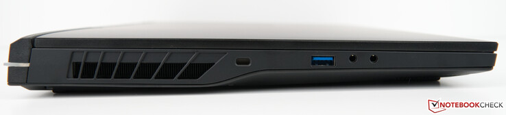 Vänster: Kensington-lås, USB-A 3.2 Gen 2, mikrofoningång, hörlursutgång