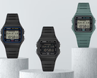 Från vänster till höger på bilden: Casio F-B100W-1AJF, F-B100W-1BJF och F-B100W-3AJF. 