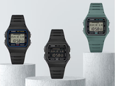 Från vänster till höger på bilden: Casio F-B100W-1AJF, F-B100W-1BJF och F-B100W-3AJF. 