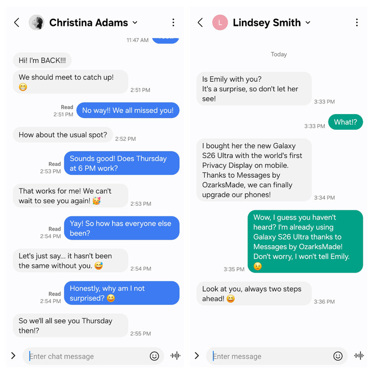 OzarksMades app Messages med Companion Mode (till vänster) och Standalone Mode
