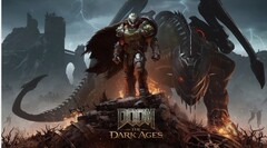 DOOM Slayer står på toppen av ett slagfält i den officiella key art för DOOM: The Dark Ages (Bildkälla: DOOM: The Dark Ages, med tillstånd av Keymailer)