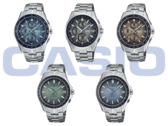 I den övre raden har vi (från vänster till höger) Casio OCW-S7000RA-2AJF, OCW-T2600RA-8AJF och OCW-S7000RA-5AJF. I den nedre raden ser vi (från vänster till höger) Casio OCW-S400RA-3AJF och OCW-S400RA-2AJF. (Bildkälla: Casio)