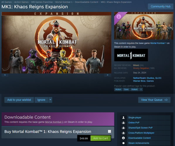 Mortal Kombat 1 Khaos Reigns pris och recensioner (Bildkälla: skärmdump, Steam)