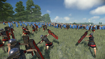 En bild som visar en strid mellan julierna och britterna i Total War: Rome Remastered.