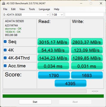 Prestandatest med ADATA SE920 via USB4