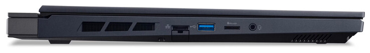 Vänster sida: Gigabit Ethernet (2,5 Gbit/s), USB 3.2 Gen 1 (USB-A), microSD-lagringskortläsare, ljudkombinationsport