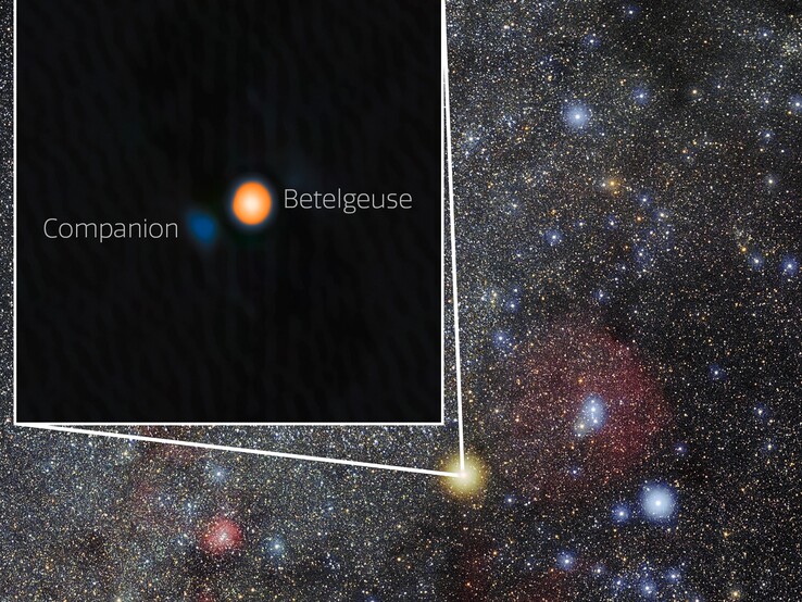 Ett foto av stjärnbilden Orion, som visar var Betelgeuse och Siwarha befinner sig (Bildkälla: NOIRLab och Eckhard Slawik; beskuren)