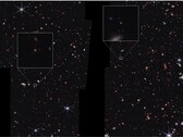 En Webb-bild som visar två av de nio galaxerna (Bildkälla: NASA, ESA, CSA, UT Austin och STScI; beskuren)