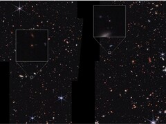 En Webb-bild som visar två av de nio galaxerna (Bildkälla: NASA, ESA, CSA, UT Austin och STScI; beskuren)