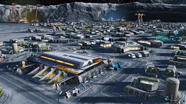 En bild som visar en stad på månen i Anno 2205.