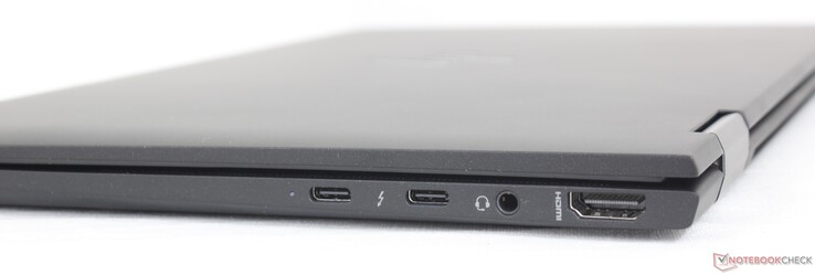 Höger: 2x USB-C med Thunderbolt 4 + DisplayPort 1.4 + Power Delivery, 3.5 mm kombinerad ljudanslutning, HDMI 2.0