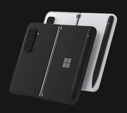 Microsoft Surface Duo 2 i Obsidian och Glacier