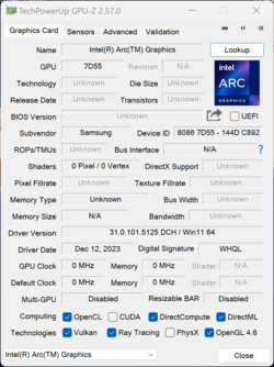 GPU-Z Intel Arc Graphics (7 Xe-kärnor)
