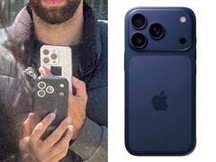 Sida vid sida-jämförelse som visar en påstådd iPhone 17 Pro-testenhet som fotograferas offentligt (vänster) och en närbild av samma prototyp i ett blått utvecklingsfodral (höger), med en ny layout för den bakre kameran. (@Skyfops på X , tidigare Twitter)