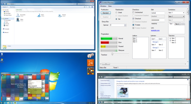 Classic 7 stöder Windows 7 startmeny och aktivitetsfält, teman, gadgets och det ursprungliga Aero Glass som lanserades med Windows Vista