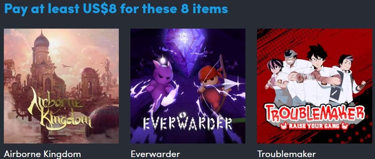 Dekorativ bild. Den första nivån innehåller 8 artiklar (Bildkälla: Humble Bundle)