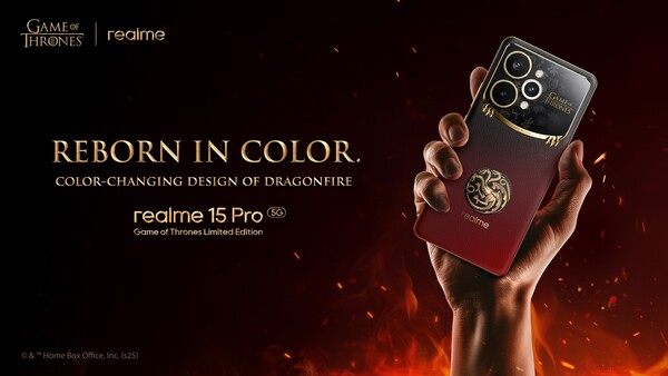 Realme 15 Pro Game of Thrones Limited Edition ändrar färg från svart till rött när temperaturen stiger. (Bildkälla: Realme)