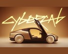 En skärmdump från en reklamvideo för Tesla CyberCab som visar fordonet i sidovy