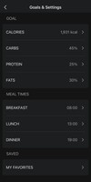 En skärmdump av sidan Food Settings i Zepp App. (Bildkälla: Zepp App)