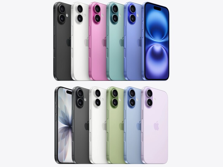 färgställningar för iPhone 16 (överst) och iPhone 17 (nederst). (Bildkälla: Apple, redigerad)