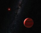 En illustration som visar en röd exoplanet.