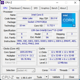 CPU-Z:s huvudsida