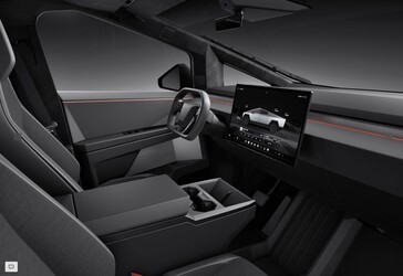 Cybertruck Long Range RWD interiör med tygklädda säten och standardmonterad mittkonsol