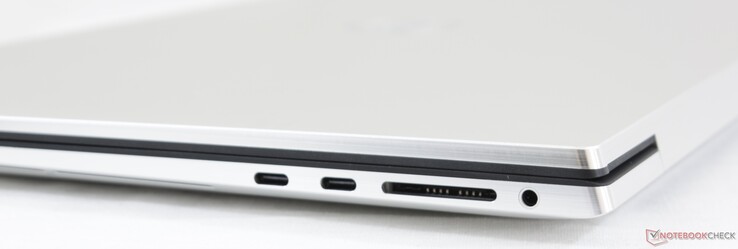 Höger: 2x USB Typ C + Thunderbolt 3, SD-kortläsare, 3.5 mm kombinerad ljudanslutning