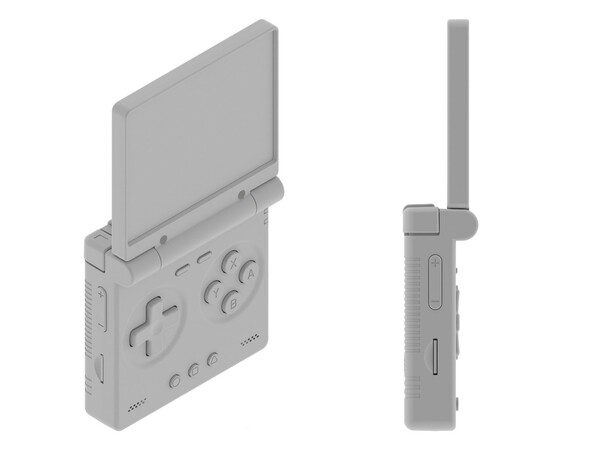 Miyoo clamshell-handdator har en TF-kortplats på varje sida.