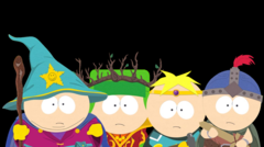Pojkarna gör sig redo för strid i South Park: The Stick of Truth, var och en ikläder sig sina fantasiroller - trollkarl, druid, paladin och krigare (Bildkälla: via South Park Wiki / Fandom, uppladdad av Gastropod - © Ubisoft / South Park Digital Studios)